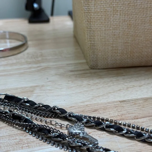 Betsey Johnson Silver and Black Crystal Necklace with Tassel - Picture 4 of 11